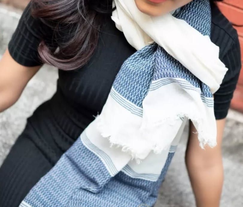 Cotton/ Woolen scarf with extra weft work